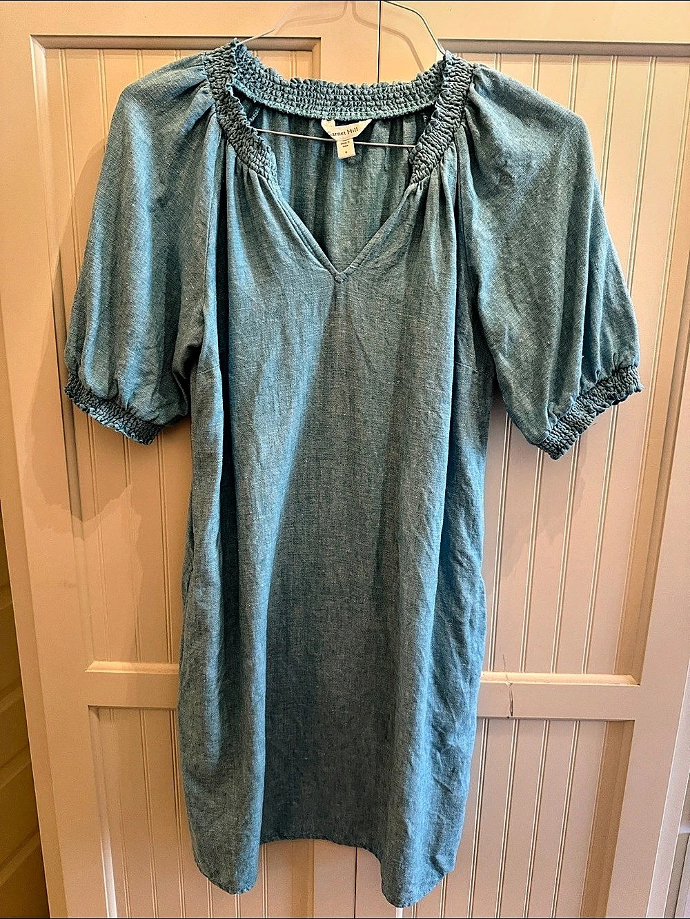 Garnet Hill Amelia Linen Dress Mini Blue Size 6